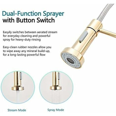 Gold Kitchen Tap Kitchen Sink Mixer tap with Solid Brass Commercial Single Handle Single Hole Pull Down Sprayer Swivel Sprayer Mixer Tap Cold and hot Fittings UK Standard
