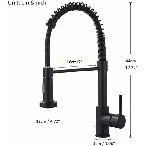 Black Kitchen Sink Tap Kitchen Sink Mixer tap with Solid Brass Commercial Single Handle Single Hole Pull Down Sprayer Swivel Sprayer Mixer Tap Cold and hot Fittings UK Standard