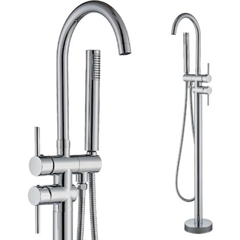 FreeStanding Bathtub Tap Floor Mounting 360° Swivel Spout with Flexible Hand Shower Chrome Finish (1/5)
