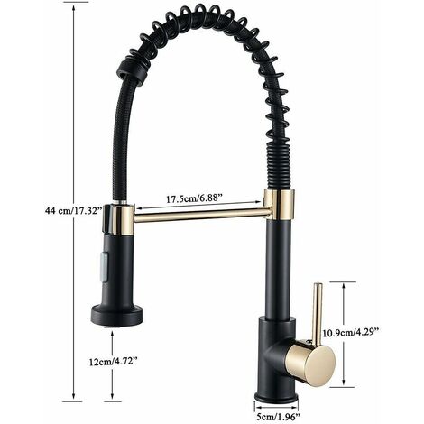 Black Kitchen Tap with Pull Down Lead-Free Spring Kitchen Sink Mixer tap Solid Brass Single Handle Single Hole 360° Swivel Sprayer Mixer Tap Cold and hot Fittings UK Standard