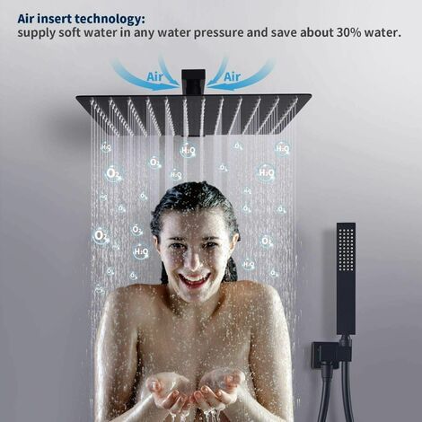 Black Shower System Concealed Shower Set for Bathroom 2-Function Wall Mounted 12-Inch Shower Head with Handheld Including Rough-in Valve Body and Trim Kit Square