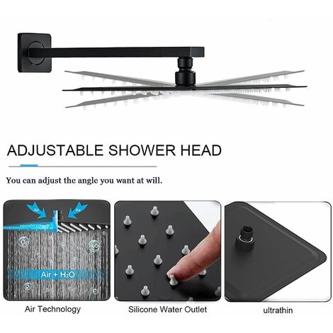 Black Shower System Concealed Shower Set for Bathroom 2-Function Wall Mounted 12-Inch Shower Head with Handheld Including Rough-in Valve Body and Trim Kit Square