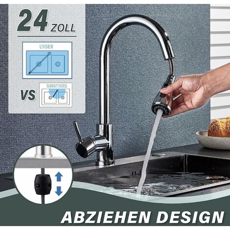Kitchen Sink Taps 360° Swivel Kitchen Faucet Single Handle Single Lever High Arc Kitchen Mixer Tap with Pull Out Sprayer with 2 Modes Spray