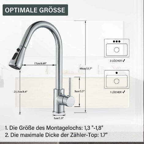 Kitchen Sink Taps 360° Swivel Kitchen Faucet Single Handle Single Lever High Arc Kitchen Mixer Tap with Pull Out Sprayer with 2 Modes Spray
