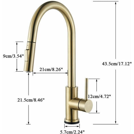 Touch Sensor Kitchen Tap Brushed Gold, Touch On Kitchen Mixer Tap with Pull Out Sprayer, 360° Swivel Tap for Kitchen Sink, Kitchen Sink Tap Pull Out Kitchen Sink Mixer Tap, Stainless Steel
