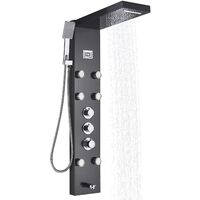 Thermostatic Shower Tower Panel Black Temperature Screen 5 Functions,Rainfall and Waterfall Shower Head+Hand Sprayer+Massage Jets+Tub Spout,3 Handles Thermostatic Control
