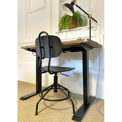 Height Adjustable Sit-Stand Desk with Reclaimed Wooden Top- Antique