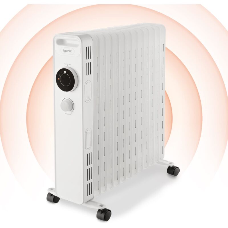 Igenix Oil Filled Radiator, 2.5kW/2500W Overheat Protection, White - IG2625
