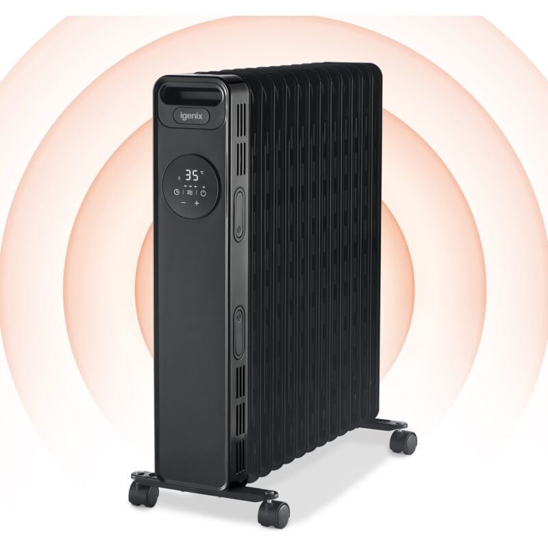 Igenix Digital Oil Filled Radiator, 2.5kW/2500W, Overheat Protection, Black  - IG2626BL