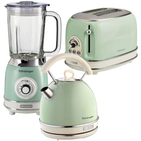 Ariete ARPK26 Retro Style Dome Kettle, 2 Slice Toaster & Jug Blender Set, Vintage Design, Green