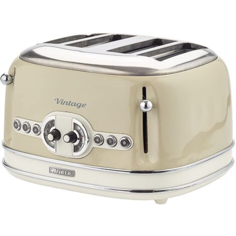 Ariete 0156/03 Retro Style 4 Slice Toaster with 2 Slice Control, 6 Browning Levels and Removable Crumb Tray, Vintage Design, Beige