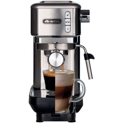 Ariete 1380 Metal Slim Barista Espresso Coffee Maker Machine & Milk Frother for Powder or Pods, 15 Bar Pressure & Cup Warmer,1.1 liters, Stainless Steel