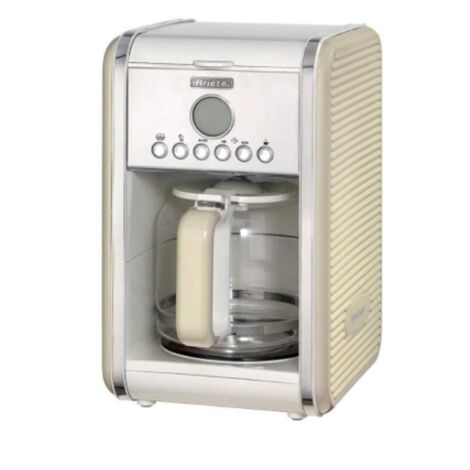 Ariete 1342, Filter Coffee Maker, Tempered Glass Coffee Pot, Capacity up to 12 Cups, 24-Hour Programmable Timer, Auto Power Off, 2000W, Beige/Cream