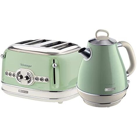 Ariete Breakfast Pack Ariete ARPK20 Retro Style Jug Kettle and 4 Slice Toaster Set, Vintage Design, Green