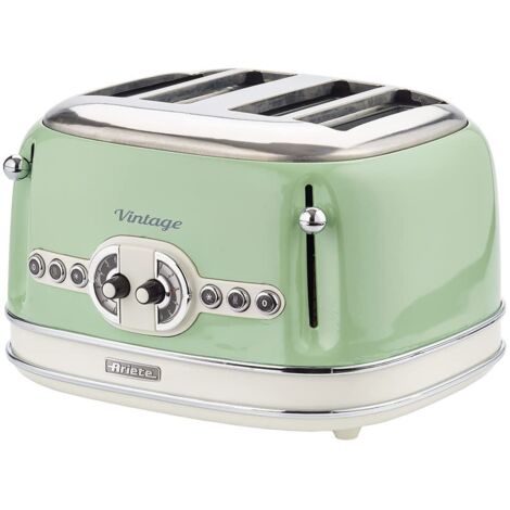 Ariete 0156/04 Retro Style 4 Slice Toaster with 2 Slice Control, 6 Browning Levels and Removable Crumb Tray, Vintage Design, Green