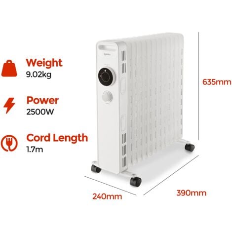 Igenix Oil Filled Radiator, 2.5kW/2500W, Overheat Protection, White ...