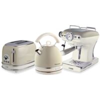 Ariete ARPK16 Retro Style Dome Kettle, 2 Slice Toaster and Espresso Machine Set, Vintage Design, Beige