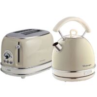 Ariete ARPK10 Retro Style Dome Kettle and 2 Slice Toaster Set, Vintage Design, Beige