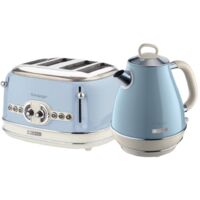 Ariete ARPK21 Retro Style Jug Kettle and 4 Slice Toaster Set, Vintage Design, Blue