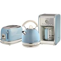 Ariete ARPK15 Retro Style Dome Kettle, 2 Slice Toaster and Filter Coffee Machine Set, Vintage Design, Blue