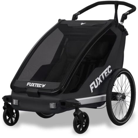 Fahrradanhänger Sportfux, 2 Sitzplätze, Hecktasche mit Reflektoren und  Schiebegriff,  Regen- und Sonnenschutz, faltbar  Schwarz  FX-FA1 FUXTEC