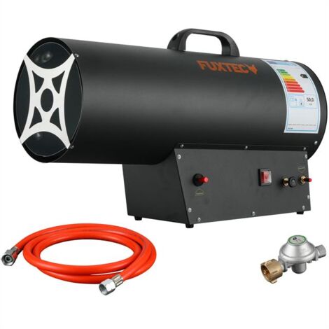 [NEUWERTIG] FUXTEC Gasheizgebläse GH51 – regulierbarer Gasheizstrahler 50kW mit Thermostat – Bauheizer/Gasheizer 650 m³/h Luftdurchsatz Heizgebläse inkl. Druckminderer & Überhitzungsschutz
