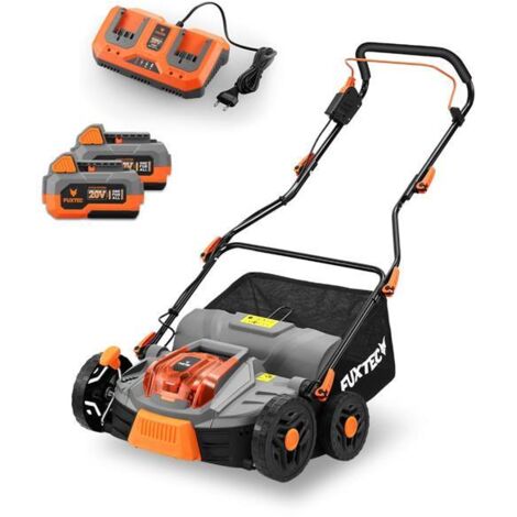 FUXTEC 40V Akku-Vertikutierer SET FX-E2VE38SET, 2-in-1 Vertikutieren &  Belüften, 38 cm Arbeitsbreite, einstellbare Arbeitstiefe bis 12 mm, 45L Fangkorb