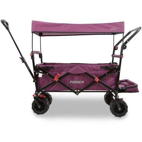 FUXTEC Beach Bollerwagen faltbar FX-CTB800 Purpur mit Dach - Strandwagen klappbar extra breite Räder  Schiebegriff & Innenraumverlängerung  Feststellbremse  Handwagen/Leiterwagen - Das Original