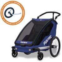 Fahrradanhänger/Buggy – inklusive Jogger-Rad – Anhänger für 2 Kinder aus Aluminium 2in1 – Faltbarer Kinderanhänger FX-FA1-SET-BLAU FUXTEC
