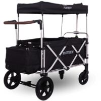 FUXTEC Bollerwagen faltbar in SCHWARZ mit Dach - Transportwagen klappbar Hecktasche, Komfort-Schiebegriff & Innenraumverlängerung 5-Punkt-Gurt Handwagen/Leiterwagen - FX-CTL900