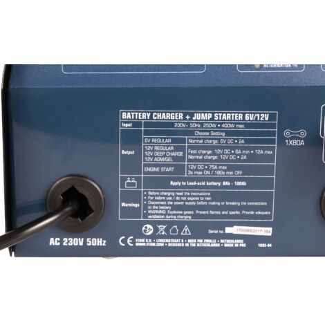 FERM Cargador de batería 6V/12V