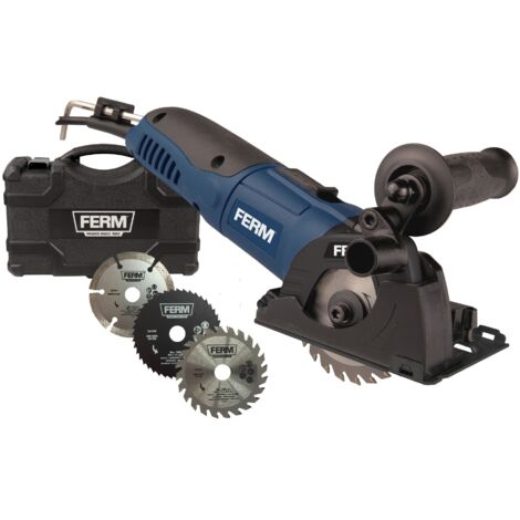 FERM Sierra circular de precisión / sierra de marquetería / minisierra circular - 500W - Velocidades variables - Incluye 3 hojas de sierra y maletín - Adecuada para cortar plástico, laminado y azulejo