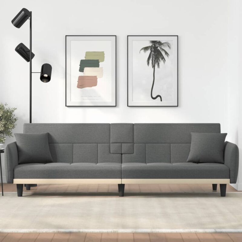 Schlafsofa mit Getränkehaltern, Schlafcouch, Sofabett, Wohnzimmersofa  Dunkelgrau Stoff WFV4987 MaisonChic