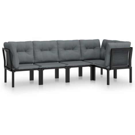 5-tlg. Garten-Lounge-Set  Gartenmöbel-Set  Terrassen-Sitzgruppe Schwarz und Grau Poly Rattan ZDEH88626 MaisonChic