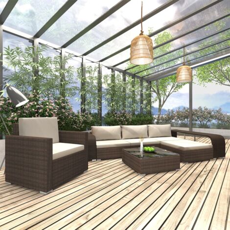8-tlg. Garten-Lounge-Set Gartenmöbel-Set Terrassen-Sitzgruppe mit Auflagen  Poly Rattan Braun ZDEH73254 MaisonChic