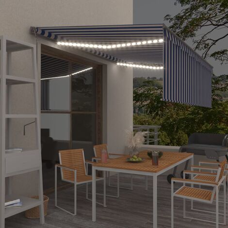 Automatische Markise Jalousie LED Windsensor Sonnenmarkise Sonnenschutz  Terrasse Balkon 4,5x3 m Blau Weiß RGDCH873617 MaisonChic