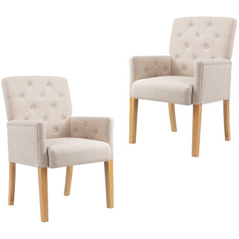 ALPHA HOME 2er-Set Esszimmerstühle - Modern, Beige, Leinenbezug, Hohe Rückenlehne, Holzrahmen, Getuftet