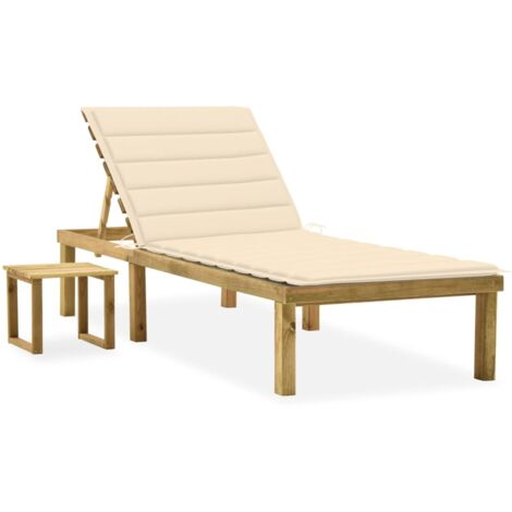 GartenSonnenliege，Liegestuhl，Gartenliege mit Tisch und Auflage Kiefer
