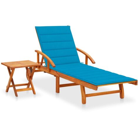 Sonnenliege，Liegestuhl，Gartenliege mit Tisch und Auflage Akazie