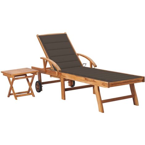 Sonnenliege，Liegestuhl，Gartenliege mit Tisch und Auflage Massivholz