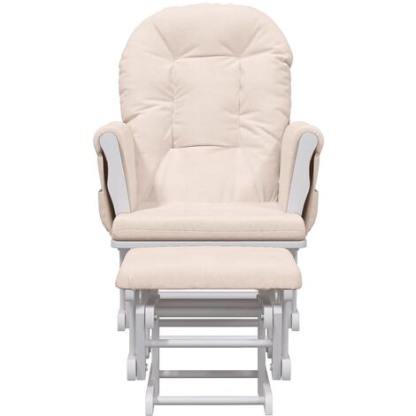 Schaukelstuhl Mit Hocker - Weißer Teddy Samtstoff - Relaxsessel Für Wohnzimmer & Schlafzimmer