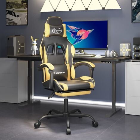 Gaming-Stuhl mit Fußstütze Drehbar Schreibtischstuhl Chefsessel Schwarz &  Golden Kunstleder DE71316