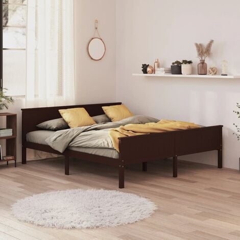Massivholzbett Doppelbett Bett für Schlafzimmer Dunkelbraun Kiefer 200x200  cm DE69417