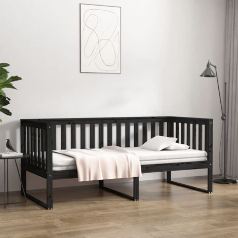 ACAGALA Tagesbett 100x200 Cm – Eckbett Mit Kopfteil, Lattenrost, Schwarzer Stoffbezug