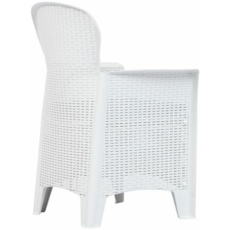 Weiß für Kunststoff DE25202 Stühle mit Set Garten Terrasse 2er Kissen Gartenstühle Balkon Rattan-Optik Gartensessel
