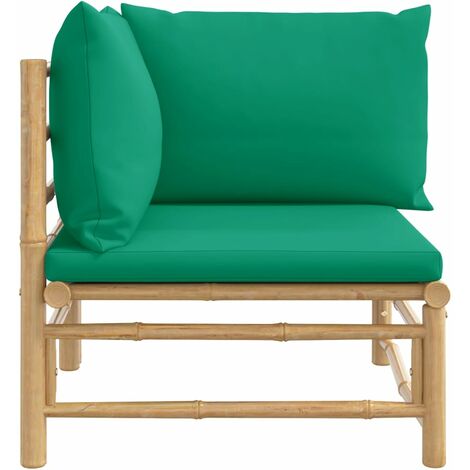 GartenEcksofa Loungesofa Couch Modern mit Grünen Kissen Bambus DE34493