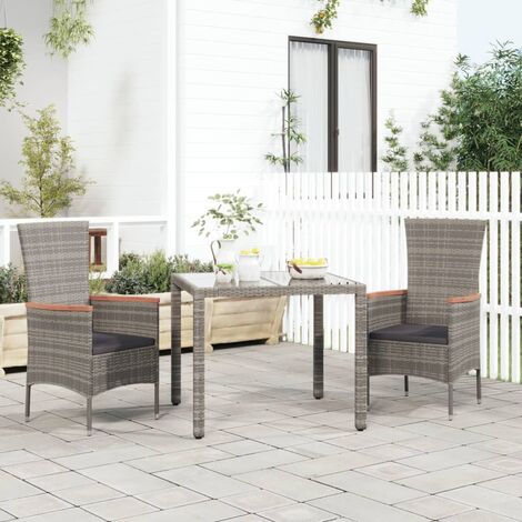 2er Set Gartenstühle Stühle Kissen DE44601 Grau Rattan Poly mit für Balkon Gartensessel Garten Terrasse