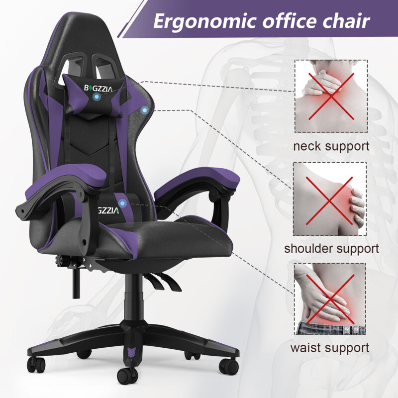 Gaming Chair Gamer Chairs with Lumbar Cushion Headrest Height Adjustable Office Computer Chair for Adults Girls Boys Purple