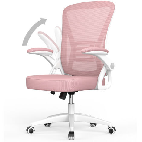 Office Chair Ergonomic - Bigzzia Desk Chair with 90° Flip-up Armrest Lumbar Support - Executive Swivel Computer Chair - Pink