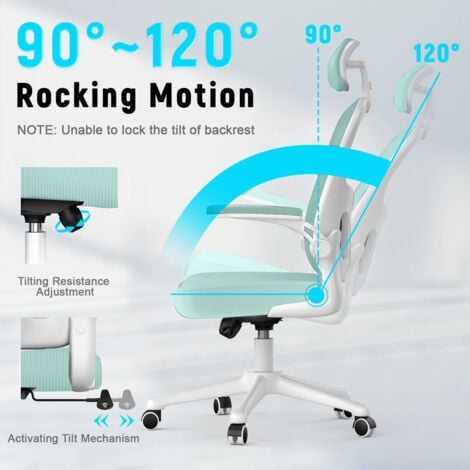 Office Chair with Lumbar support - Bigzzia Desk Chair with Adjustable Headrest - Swivel Mesh Chair - GREEN